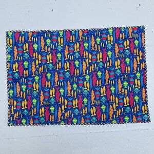 Handmade Small Quilt Table Working Space Door Mat Fabric Fish 18.5 x 27 In